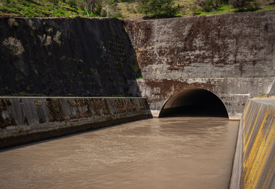 Arch culvert carrying a stream beneath a roadway
